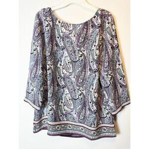 J. Jill Womens Adara Violet Paisley Wrap Back Shirt Size Medium